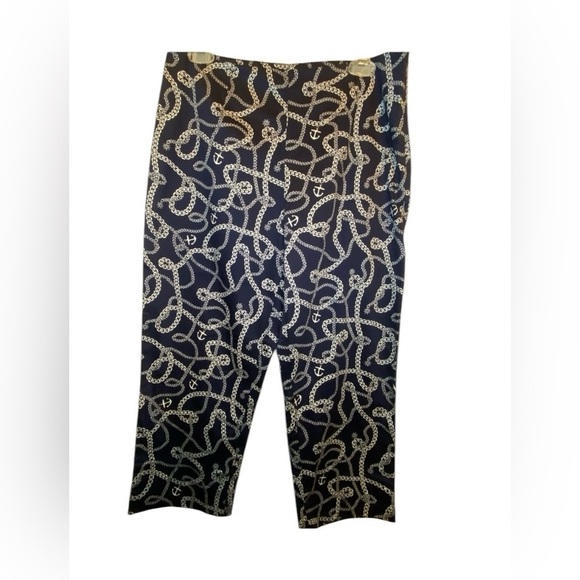 Boston Proper NWT Navy Blue and White Nautical Anchor Rope Print Capri SZ 10 - Picture 1 of 14